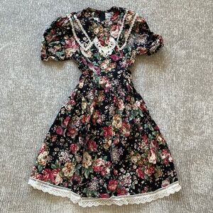 Gunne‎ Sax Jessica McClintock Vintage Dress Size 10 Dark Floral Cottagecore